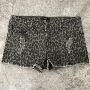 F21 Leopard Print Distressed Cutoff Jean Shorts 30